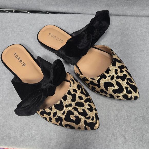 Torrid Bow Strap Glitter Leopard Cheetah Slip On Mules Size 8.5W - Picture 1 of 5